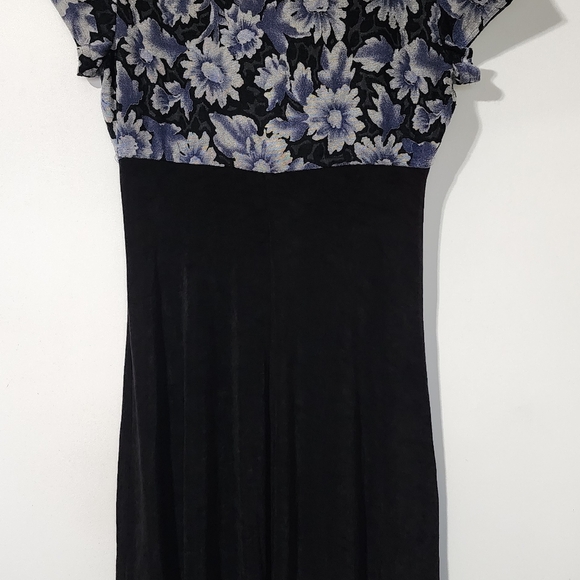 Vintage 90s floral black fitted stretchy mini dress - Picture 5 of 8